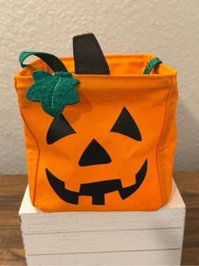 Thirty-one Orange Pumpkin Trick-or-Treat Bag with Green Leaf